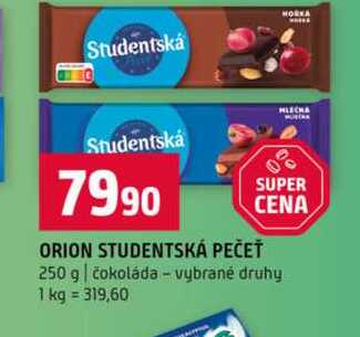 ORION STUDENTSKÁ PEČEŤ 250 g čokoláda vybrané druhy 