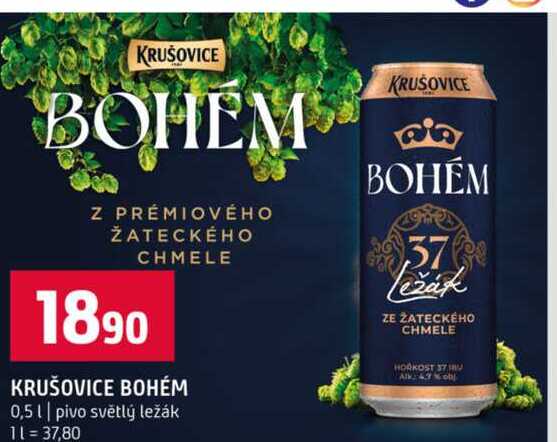 KRUŠOVICE BOHÉM 0,5l pivo světlý ležák