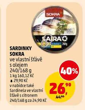 SARDINKY SOKRA ve vlastní šťávě s olejem, 240 g