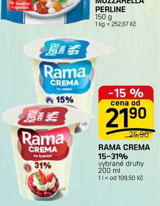 RAMA CREMA 15-31% vybrané druhy 200 ml  v akci