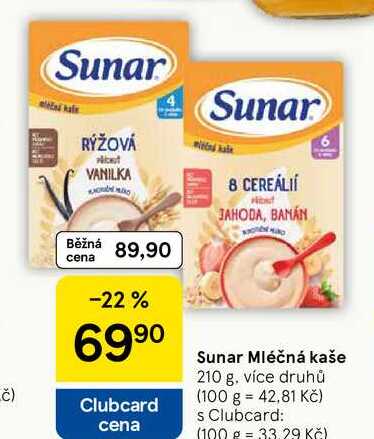 Sunar Mléčná kaše, 210 g, více druhů 