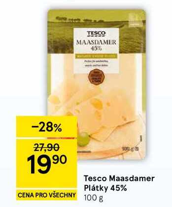 Tesco Maasdamer Plátky 45%, 100 g 
