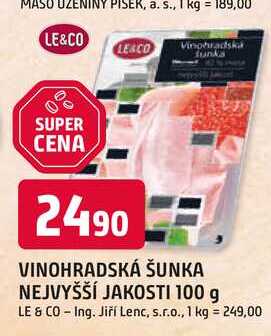 VINOHRADSKÁ ŠUNKA NEJVYŠŠÍ JAKOSTI 100 g 