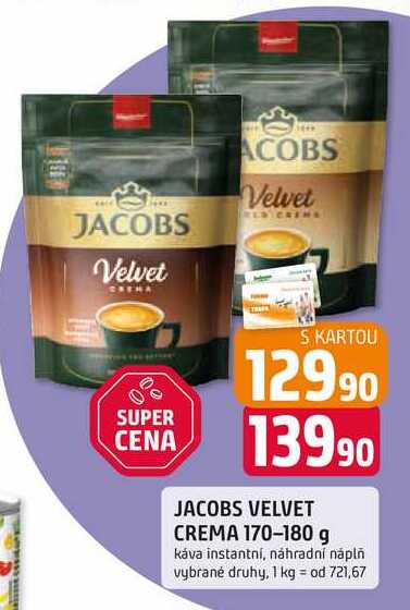 JACOBS VELVET CREMA 170-180 g káva instantní, náhradní náplň