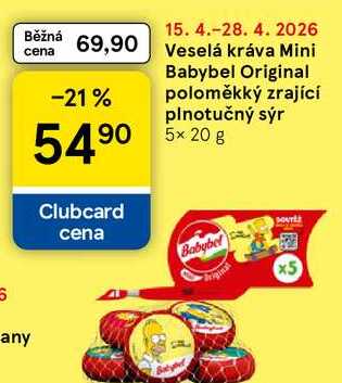 Veselá kráva Mini Babybel Original poloměkký zrající plnotučný sýr, 5x 20 g 