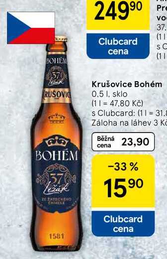 Krušovice Bohém, 0.5 l, sklo