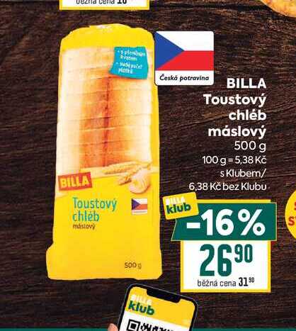 BILLA Toustový chléb máslový 500 g 