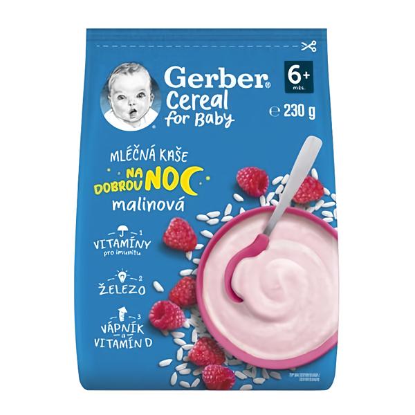 Gerber Cereal mléčná kaše malinová Dobrou noc