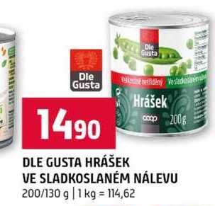 DLE GUSTA HRÁŠEK Hrášek VE SLADKOSLANÉM NÁLEVU 200/130 g