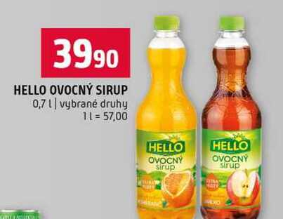 HELLO OVOCNÝ SIRUP 0,7l vybrané druhy 
