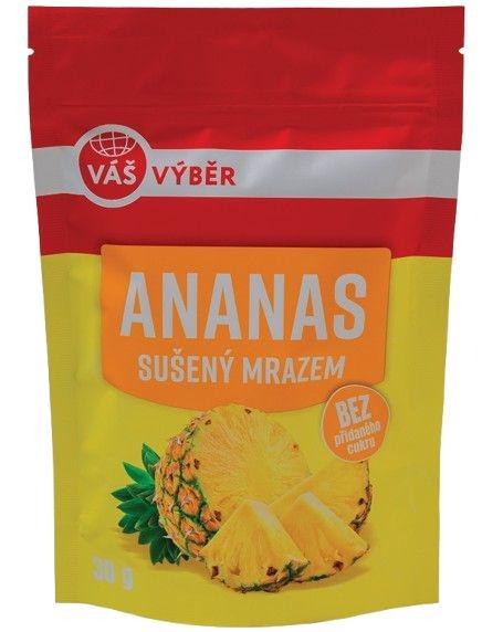 VÁŠ VÝBĚR Ananas sušený mrazem, Jahoda, ananas, banán, borůvka sušené mrazem, 30 g