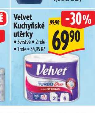Velvet Kuchyňské utěrky 3vrstvé  2 role 