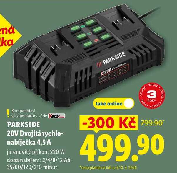PARKSIDE 20V Dvojitá rychlonabíječka 4,5 A 