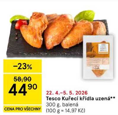 Tesco Kuřecí křídla uzená, 300 g, balená  