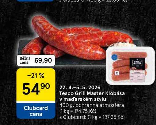 Tesco Grill Master Klobása v maďarském stylu, 400 g 