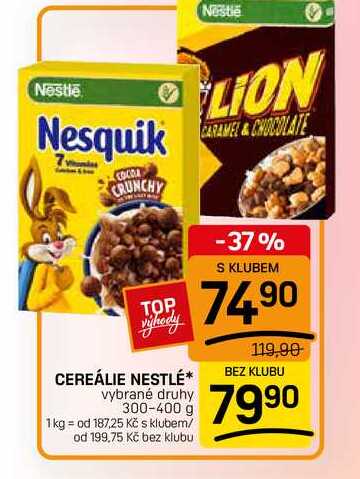 CEREÁLIE NESTLÉ* vybrané druhy 300-400 g