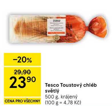 Tesco Toustový chléb světlý, 500 g 