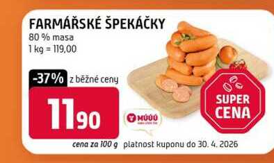 FARMÁŘSKÉ ŠPEKÁČKY 80% masa 100g