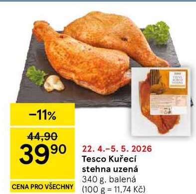 Tesco Kuřecí stehna uzená, 340 g 