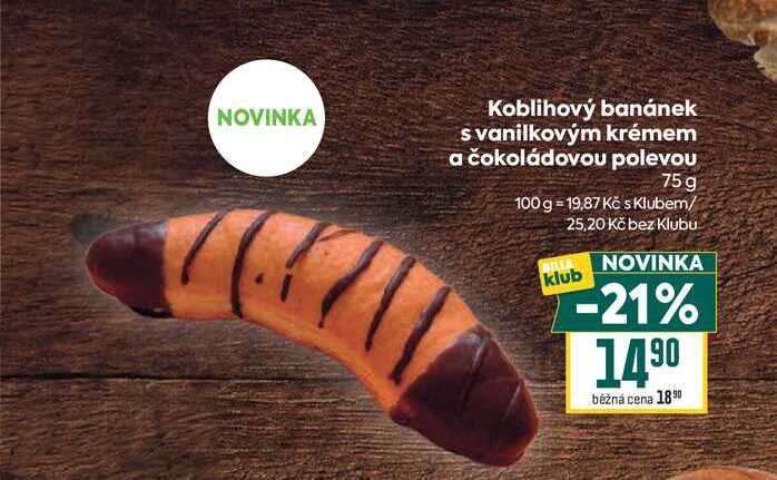 Koblihový banánek s vanilkovým krémem a čokoládovou polevou 75 g