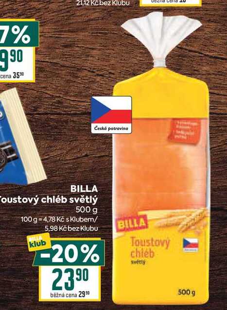 BILLA Toustový chléb světlý 500 g
