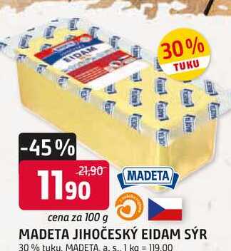 MADETA JIHOČESKÝ EIDAM SÝR 30% tuku 100g