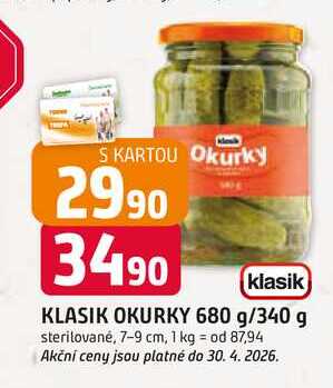 KLASIK OKURKY 680 g/340 g sterilované, 7-9 cm