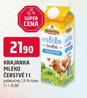 KRAJANKA MLÉKO ČERSTVÉ 1l polotučné, 1,5% tuku 