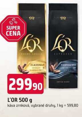 L'OR 500 g káva zrnková, vybrané druhy