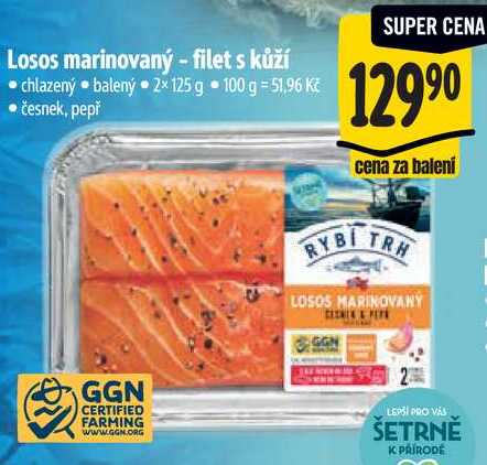 Losos marinovaný - filet s kůží, 2x 125 g