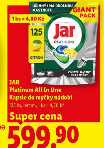 JAR Platinum All In One Kapsle do myčky nádobí, 125 ks