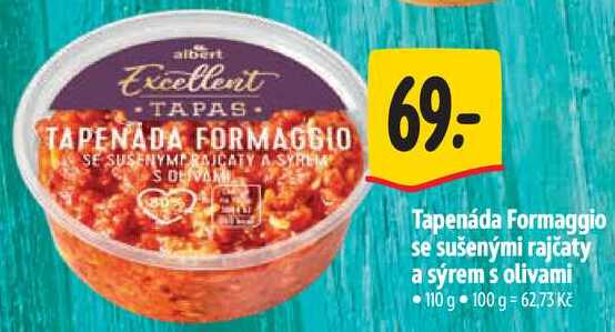 Tapenáda Formaggio se sušenými rajčaty a sýrem s olivami, 110 g 