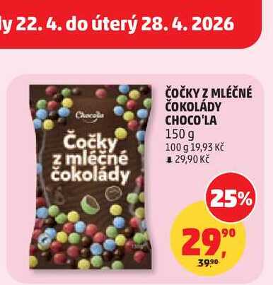 ČOČKY Z MLÉČNÉ ČOKOLÁDY CHOCO'LA, 150 g