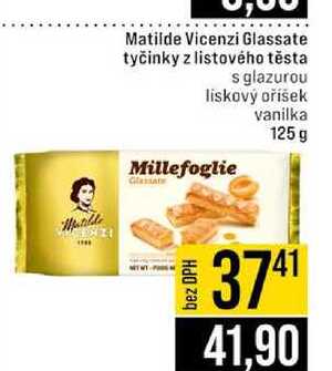 Matilde Vicenzi Glassate tyčinky z listového těsta s glazurou liskový oříšek vanilka 125 g 