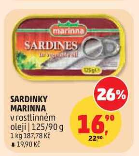 SARDINKY MARINNA v rostlinném oleji, 125 g