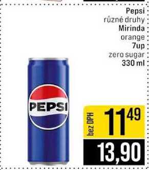 Pepsi různé druhy Mirinda orange 7up zero sugar 330 ml 