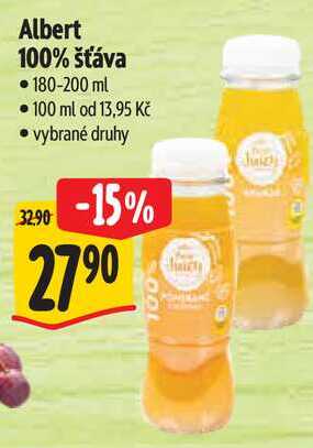 Albert 100% šťáva, 180-200 ml 