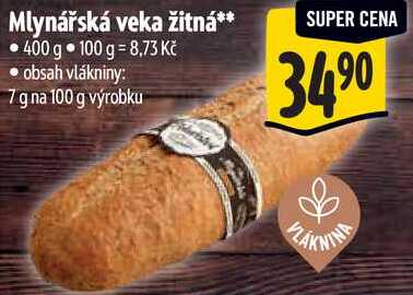 Mlynářská veka žitná**, 400 g