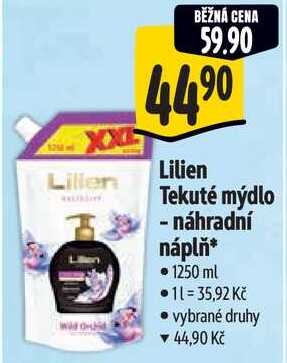 Lilien Tekuté mýdlo - náhradní náplň,  1250 ml  