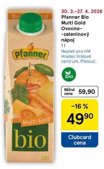 Pfanner Bio Multi Gold Ovocno-zeleninový nápoj, 1 l 