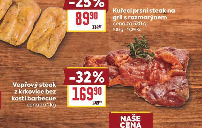 Vepřový steak z krkovice bez kosti barbecue cena za 1 kg 