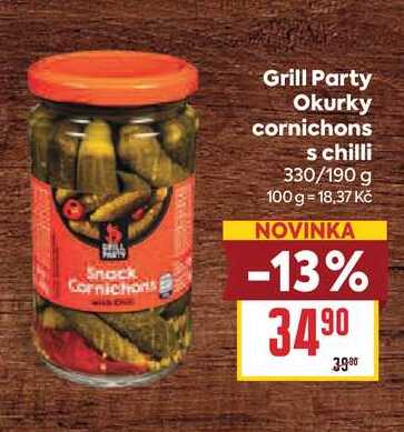 Grill Party Okurky cornichons s chilli 330/190 g 