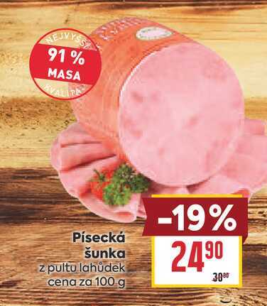Písecká šunka z pultu lahůdek cena za 100 g 