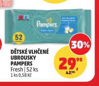 DĚTSKÉ VLHČENÉ UBROUSKY PAMPERS Fresh, 52 ks 