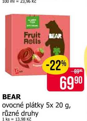 BEAR ovocné plátky 5x 20 g, různé druhy 