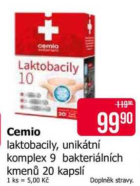 cemio laktobacily, unikátní komplex 9 bakteriálních kmenů 20 kapslí 
