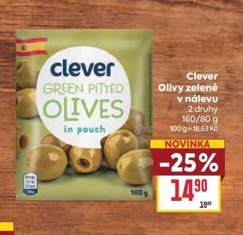 Clever Olivy zelené v nálevu 2 druhy 160/80 g