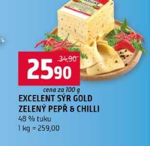 EXCELENT SÝR GOLD ZELENÝ PEPR & CHILLI 48 % tuku 100g