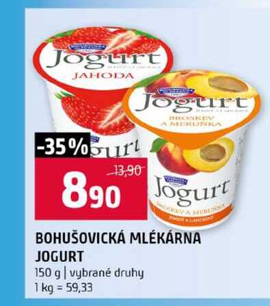 BOHUŠOVICKÁ MLÉKÁRNA JOGURT 150 g vybrané druhy