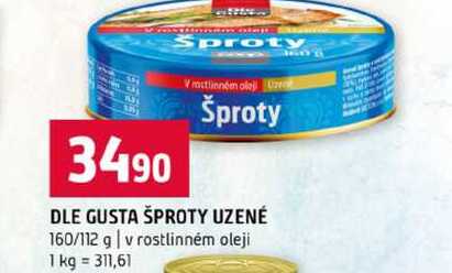 DLE GUSTA ŠPROTY UZENÉ 160/112 g v rostlinném oleji